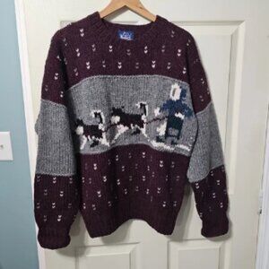 Vintage Woolrich Dog Sledding Wool Sweater Burgundy Grey Men's L Good PreOwned